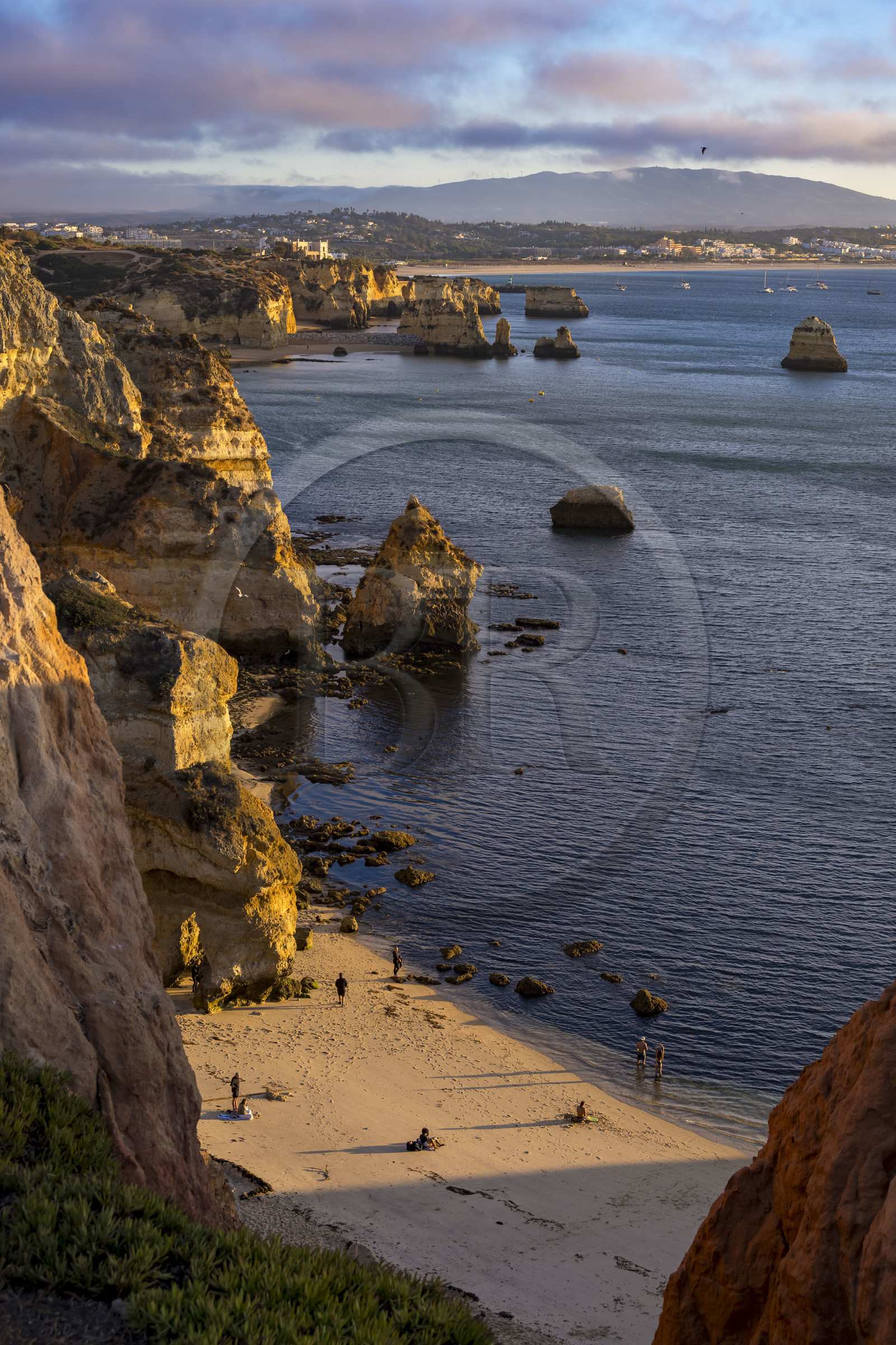 Portugal, Algarve, Lagos, Praia do Camilo beach nestled between steep cliffs not far from Ponta da Piedade