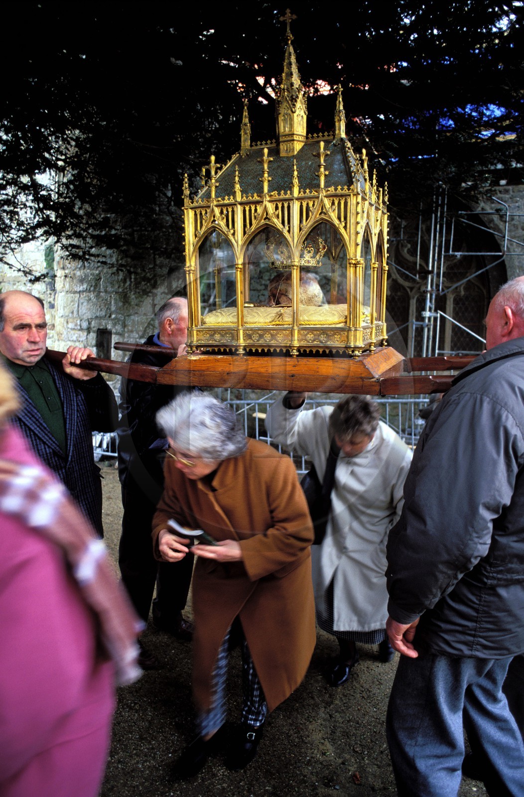 France, Côtes d'Armor, Saint Gonery chapel, passing under the relics of the Saint