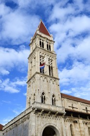 Croatia, Dalmatia, Dalmatian Coast, Trogir, historic center listed as World Heritage by UNESCO, the cathedral Saint Lawrence and its bell tower