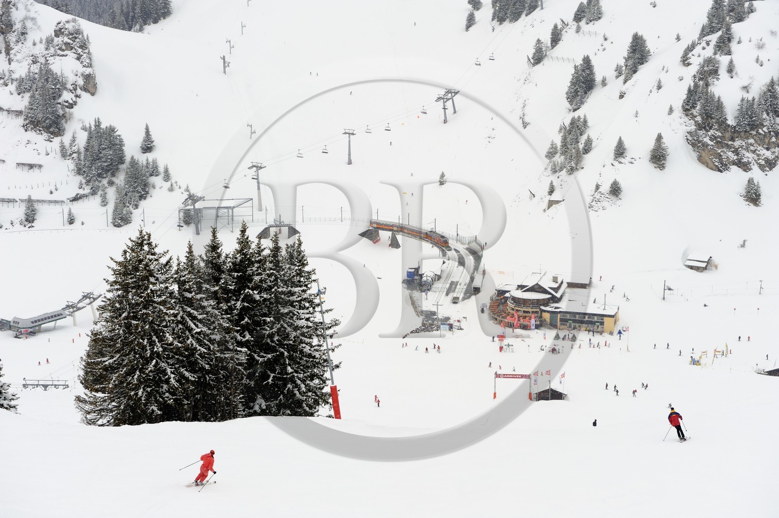 Switzerland, Canton of Vaud, Villars sur Ollon - Gryon ski area, the train going up to the ski slopes, the Bretay station