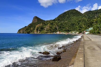 Caribbean, Dominica Island, Soufriere Bay, the village of Soufriere, seaside road