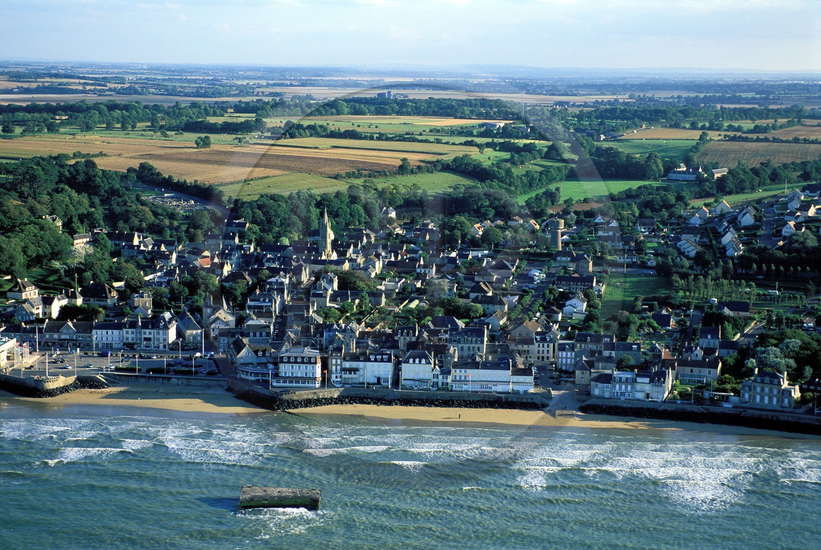 France, Calvados, Arromanches les Bains, harbour of the Normandy landings (aerial view)