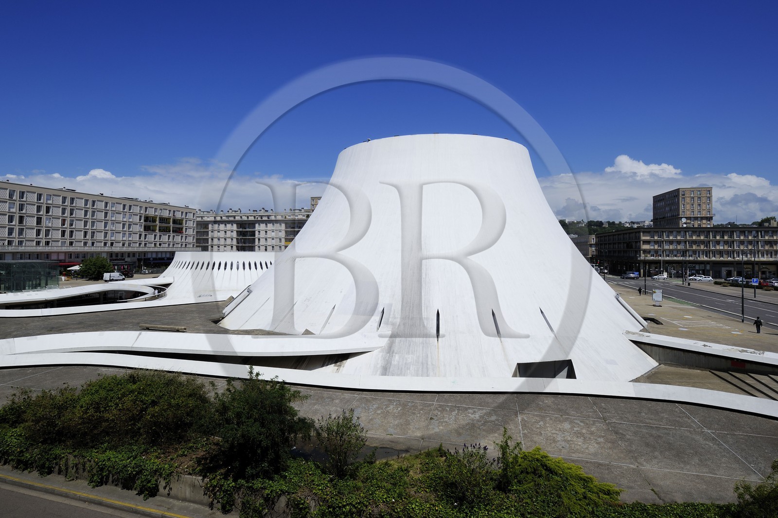 France, Seine Maritime, Le Havre, Downtown rebuilt by Auguste Perret listed as World Heritage by UNESCO, the cultural center called Volcano created by Oscar Niemeyer