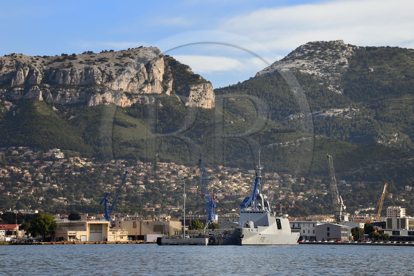 France, Var, Toulon, the naval base (Arsenal) and the mont Caume in the background