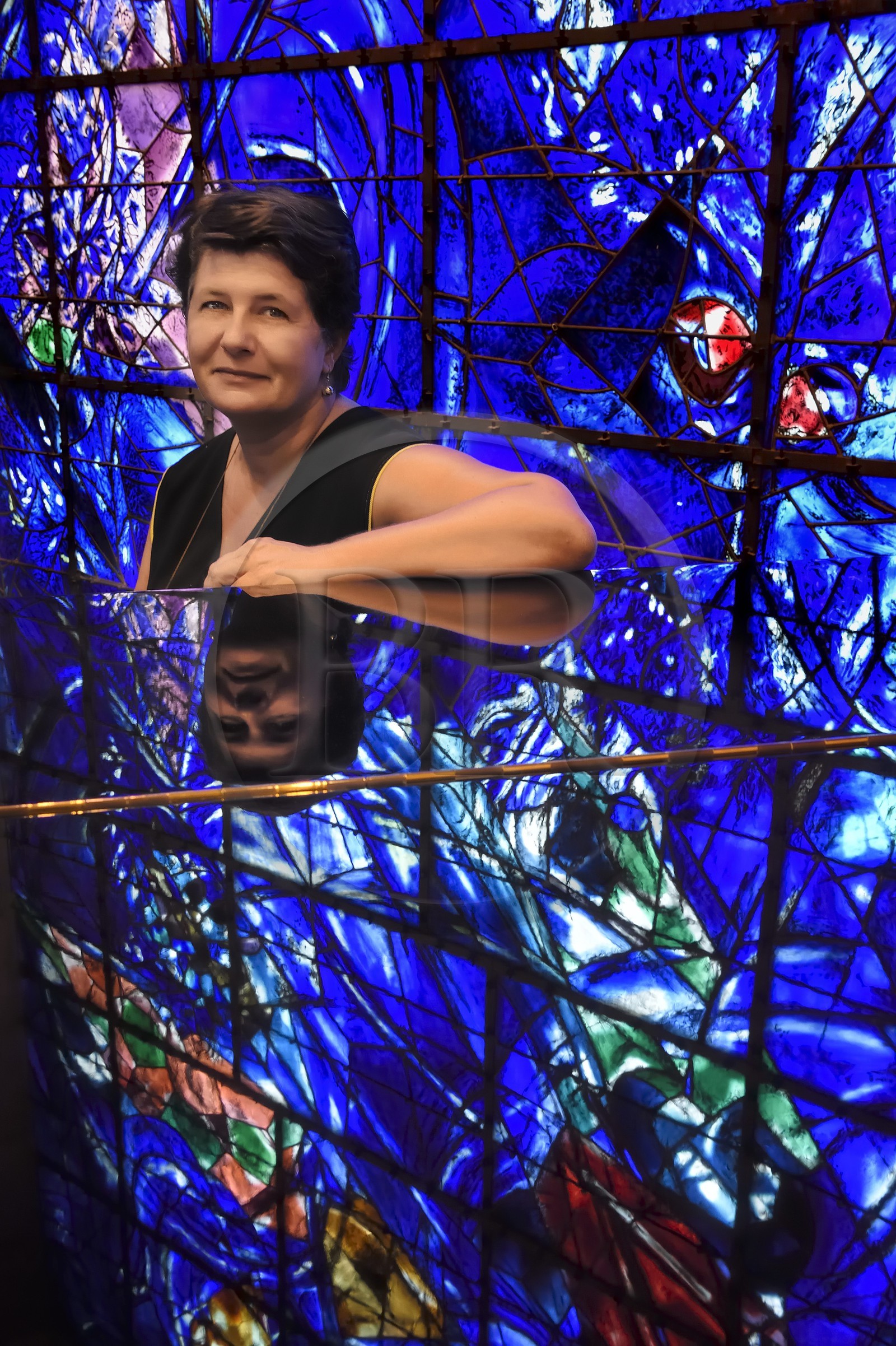 France, Alpes Maritimes, Nice, Musee National Marc Chagall by architect Andre Hermant and created at the initiative of Andre Malraux, Anne Dopffer, Director of the National Museums of Alpes-Maritimes and the stained-glass windows of La Création du Monde (1971-1972) in the auditorium