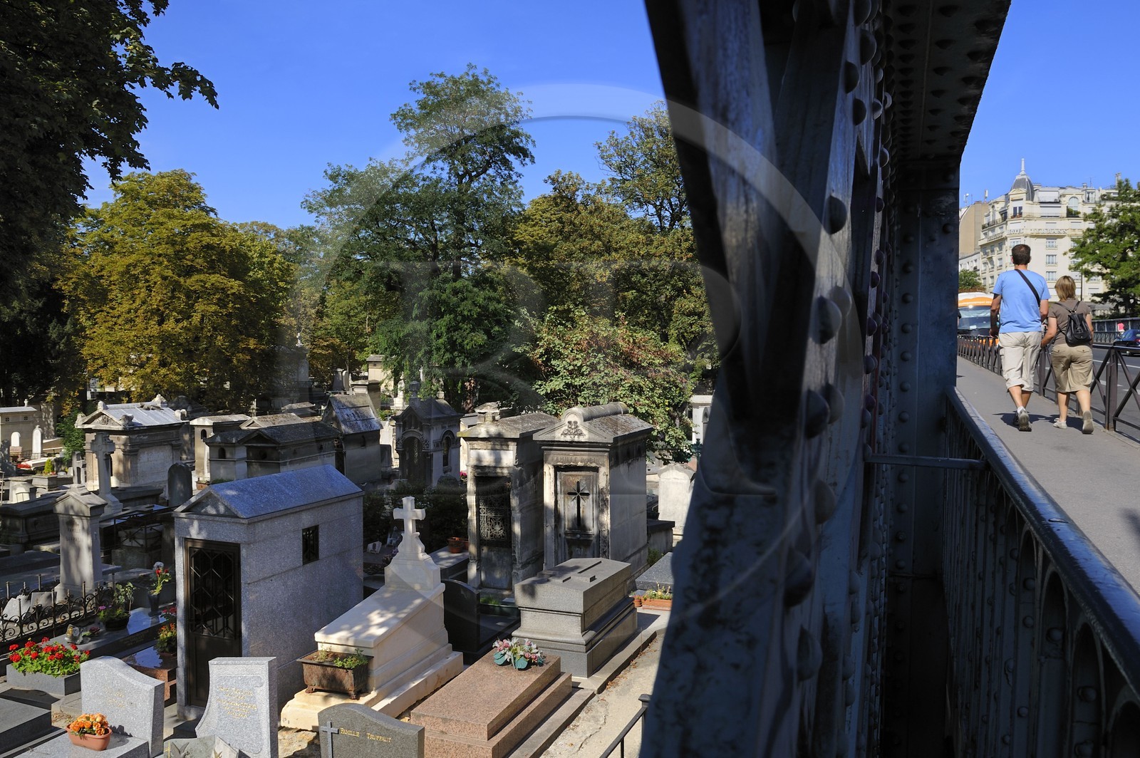 France, Paris, Montmartre cemetery under the bridge of Caulaincourt street