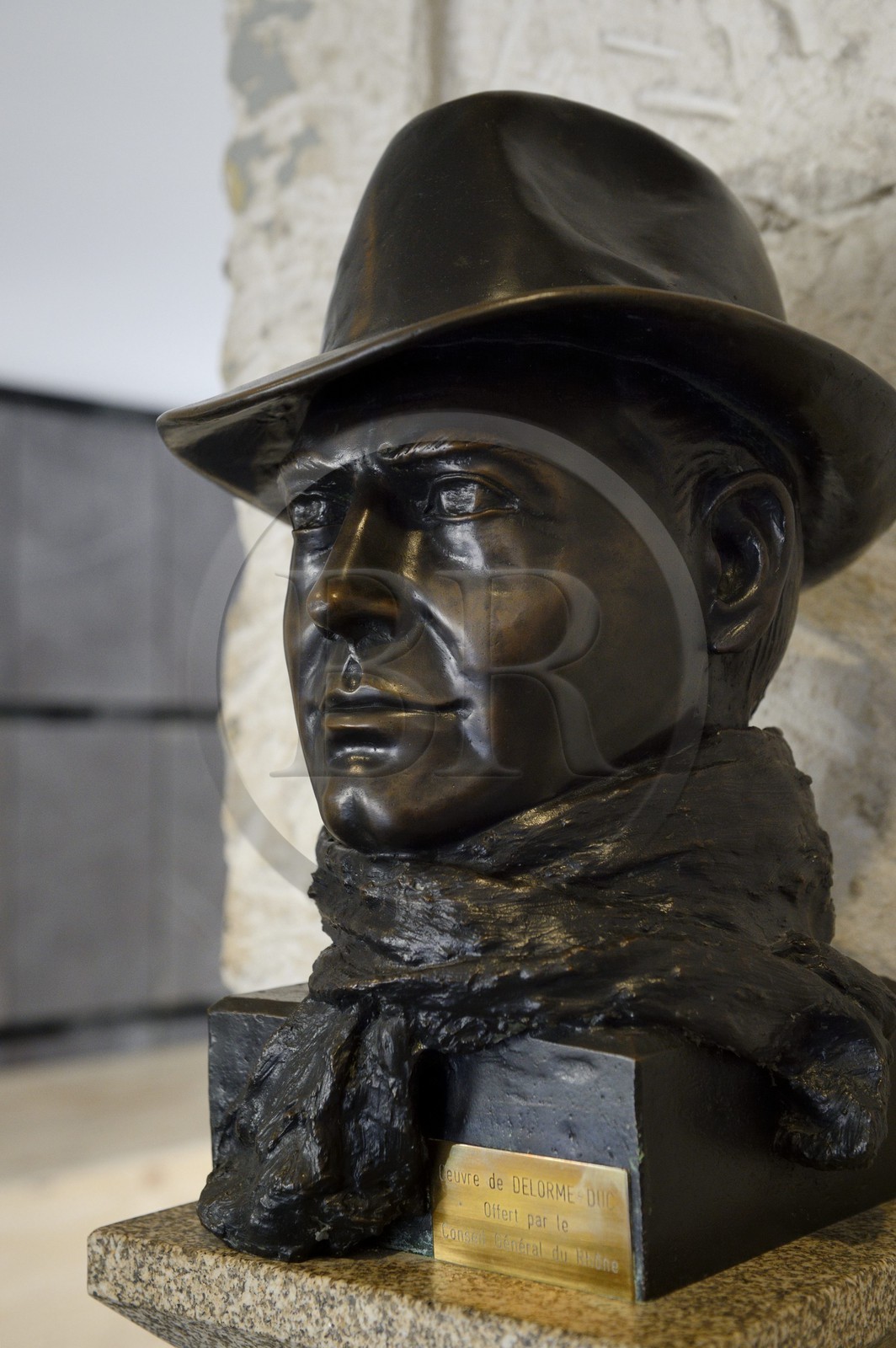 France, Rhône (69), Lyon, Centre d'Histoire de la Résistance et de la Déportation (CHRD), Jean Moulin héro de la Résistance vu par Delorme-Duc