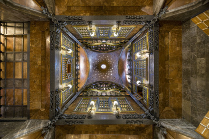 Spain, Catalonia, Barcelona, the Güell Palace (Palau Güell) built between 1886 and 1891 by the Catalan modernist architect Antoni Gaudi, a UNESCO World Heritage site, central lounge crowned with a parabolic dome