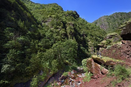 France, Alpes-Maritimes (06), Massif du Mercantour, site natura 2000, Gorges du Cians creusées par le Cians dans des sols de pélite rouge, ancien chemin muletier