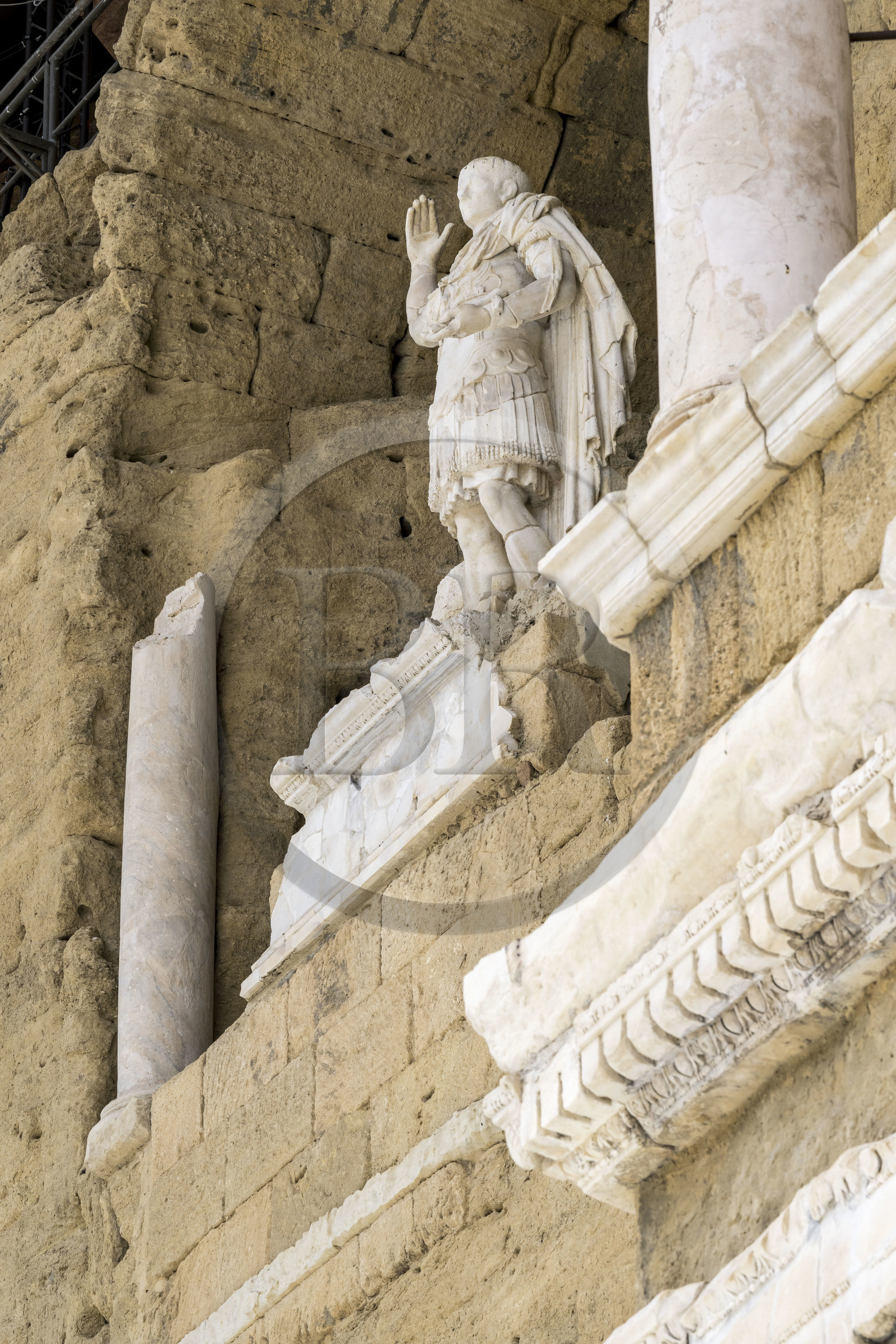 France, Vaucluse, Orange, the Roman theatre listed as World heritage by UNESCO, built during the reign of Augustus in the 1st century, the niche in the stage wall houses a colossal statue supposed of Emperor Augustus, 3.50 m high, whose head is not original