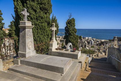 France, Hérault (34), Sète, Cimetière Saint-Charles dit cimetière Marin, tombe de Paul Valéry