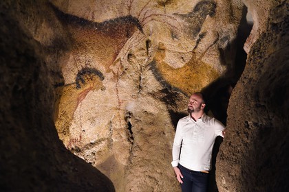 France, Dordogne, Perigord Noir, Vezere Valley, Montignac sur Vezere, Lascaux II caves, reconstitution of the prehistoric site and decorated cave listed as World Heritage by UNESCO, the centre international d'art pariétal de Lascaux operations director Guillaume Colombo