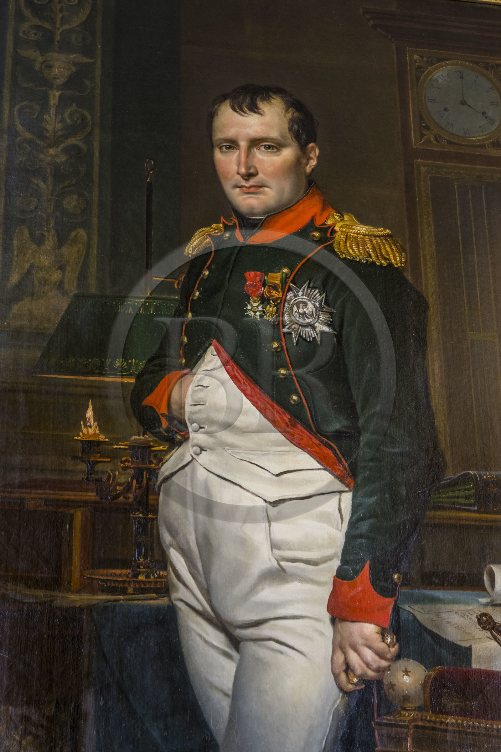 France, Seine-et-Marne (77), Fontainebleau, chateau de Fontainebleau, classé Patrimoine Mondial par l'UNESCO, Musée Napoléon Ier, Napoléon Ier dans son cabinet de travail à 4h du matin (1812) par le peintre Jacques-Louis David (détail)