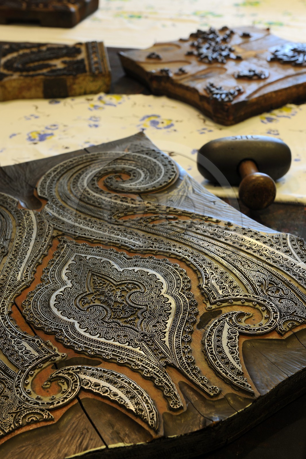 France, Haut-Rhin (68), Mulhouse, musée de l’Impression sur Étoffes, dans l’atelier d’impression