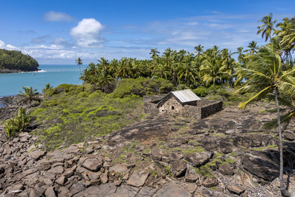 France, Guyane, Kourou, Iles du Salut, l'Ile du Diable, la case a servi de bagne à Alfred Dreyfus du 13 avril 1895 au 9 juin 1899 (vue aérienne)