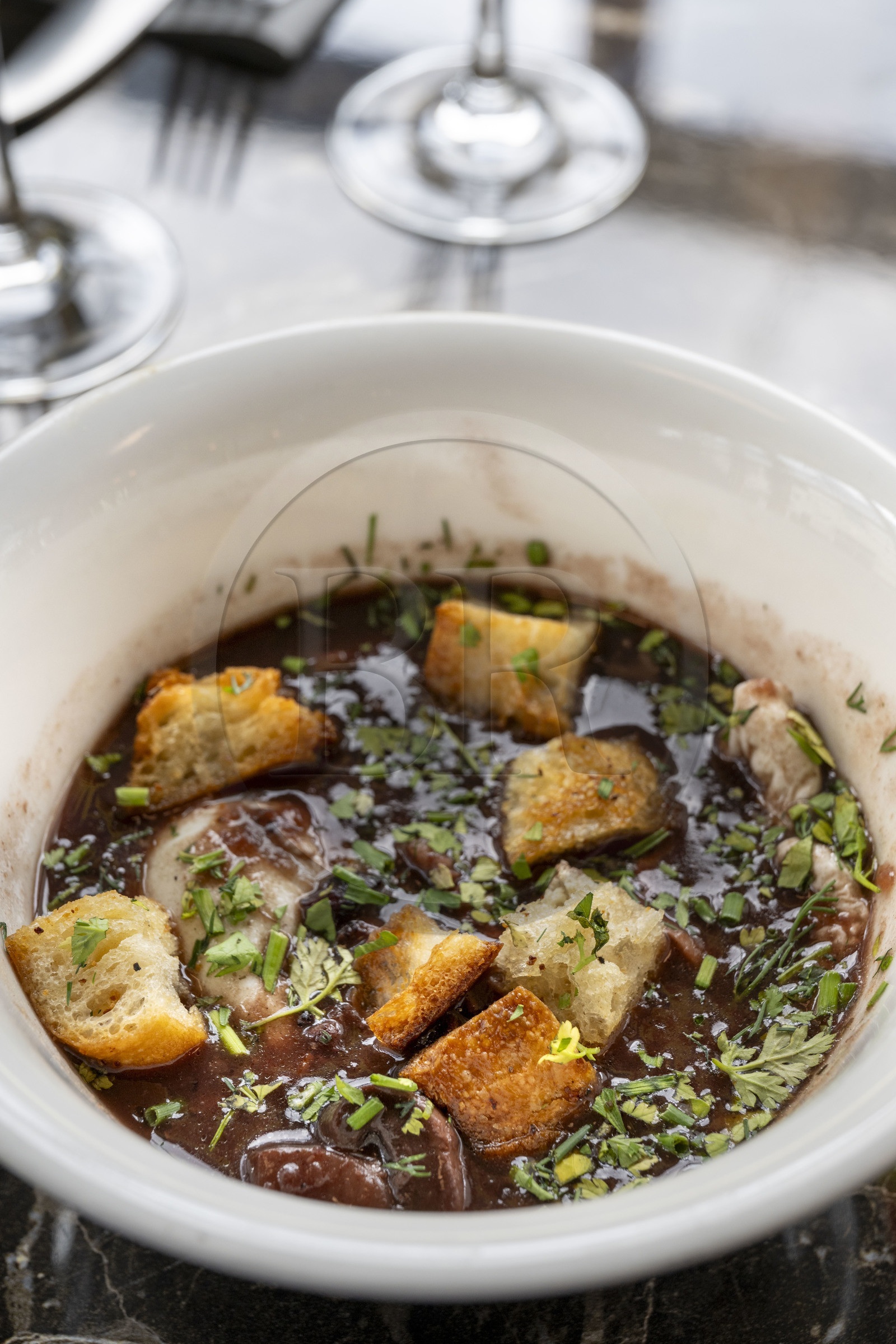 France, Cote d'Or, Dijon, area listed as World Heritage by UNESCO, International Cité of Gastronomy and Wine by architect Anthony Béchu, the gastronomic village, Meurette and Persillé, the corner of Burgundian chef Florent Colombo, revisited eggs in meurette