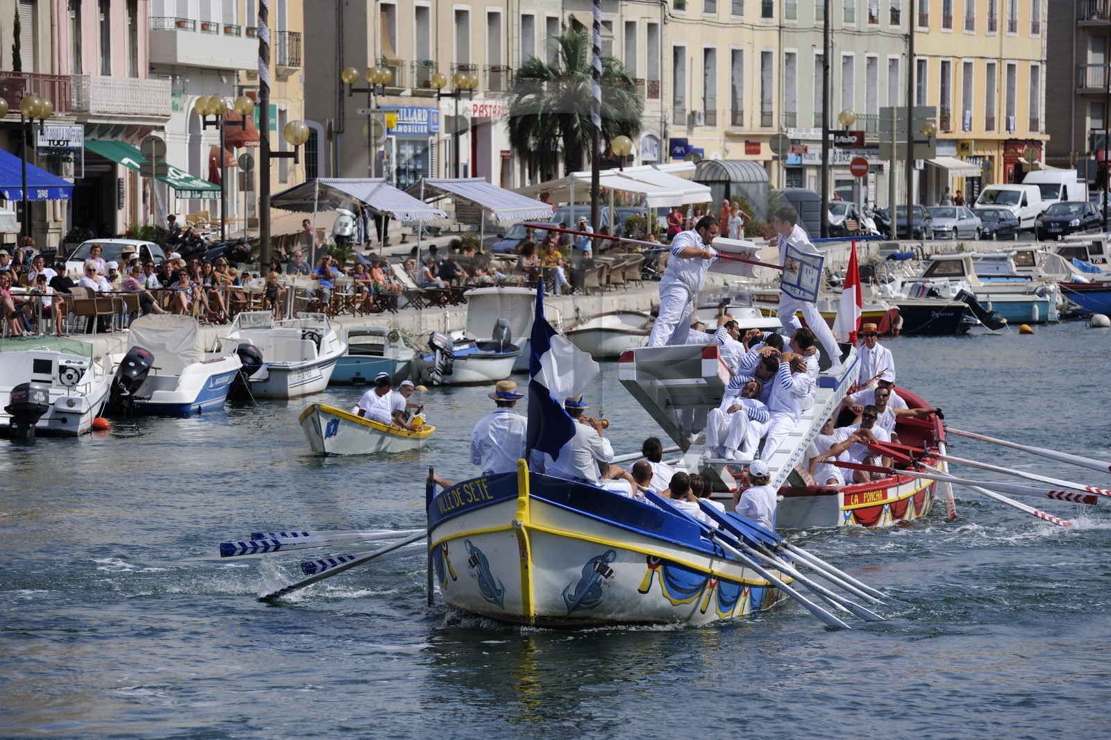 France, Herault, Sete, canal Royal (Royal Canal), Fete de la Saint Louis (St Louis's feast), sea jousting