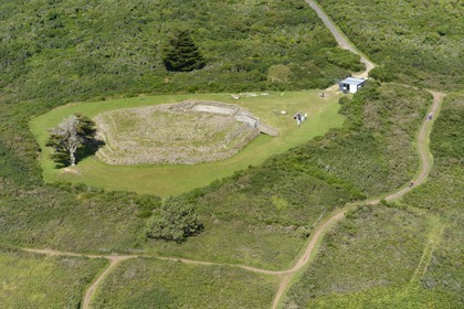 France, Morbihan, Gulf of Morbihan (Golfe du Morbihan), Rhuys peninsula, Arzon, Petit Mont cairn (aerial view)