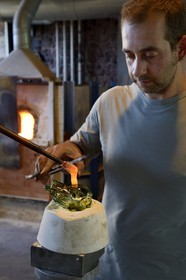France, Moselle, Meisenthal, Centre international d'Art verrier (CIAV) (international glass centre), making of a christmas bowl made of glass