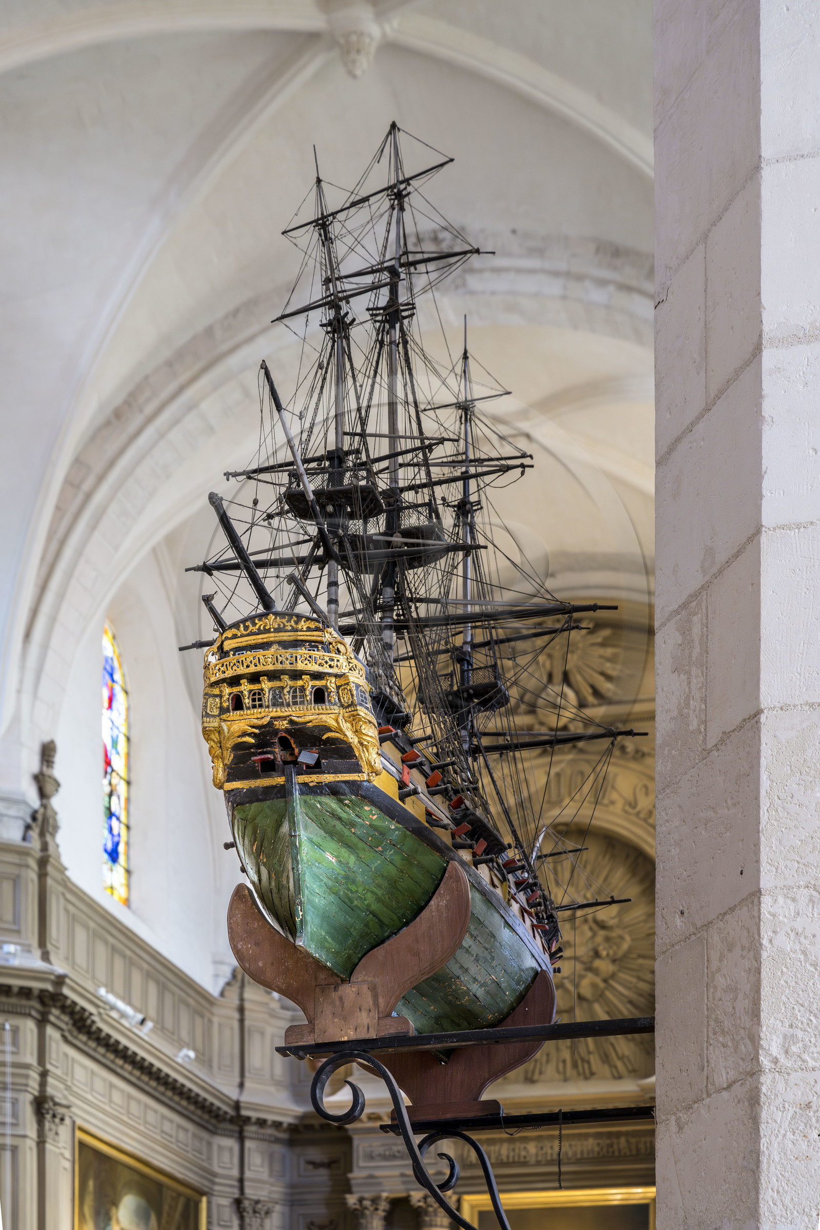 France, Charente Maritime, La Rochelle, Saint-Sauveur church, ex-voto model of a warship