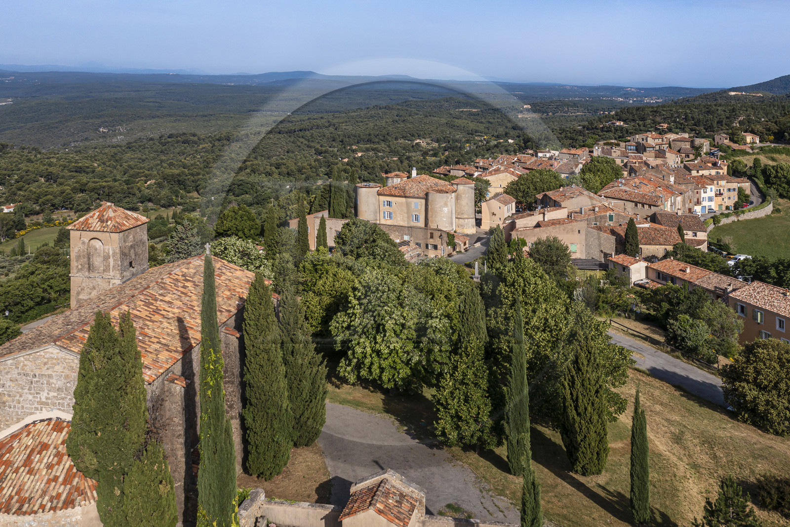 France, Var, the Dracenie, village de Tourtour, labelled Les Plus Beaux Villages de France (The Most Beautiful Villages of France) (aerial view)