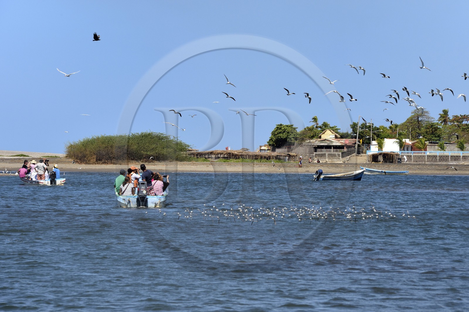Nicaragua, la côte pacifique de Leon, parc national Isla Juan Venado, plage de Las Penitas, bateau de pêcheurs