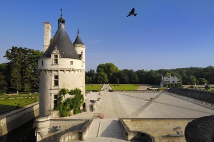France, Indre-et-Loire (37), château de Chenonceau édifié de 1513 à 1521 de style Renaissance, la tour des Marques