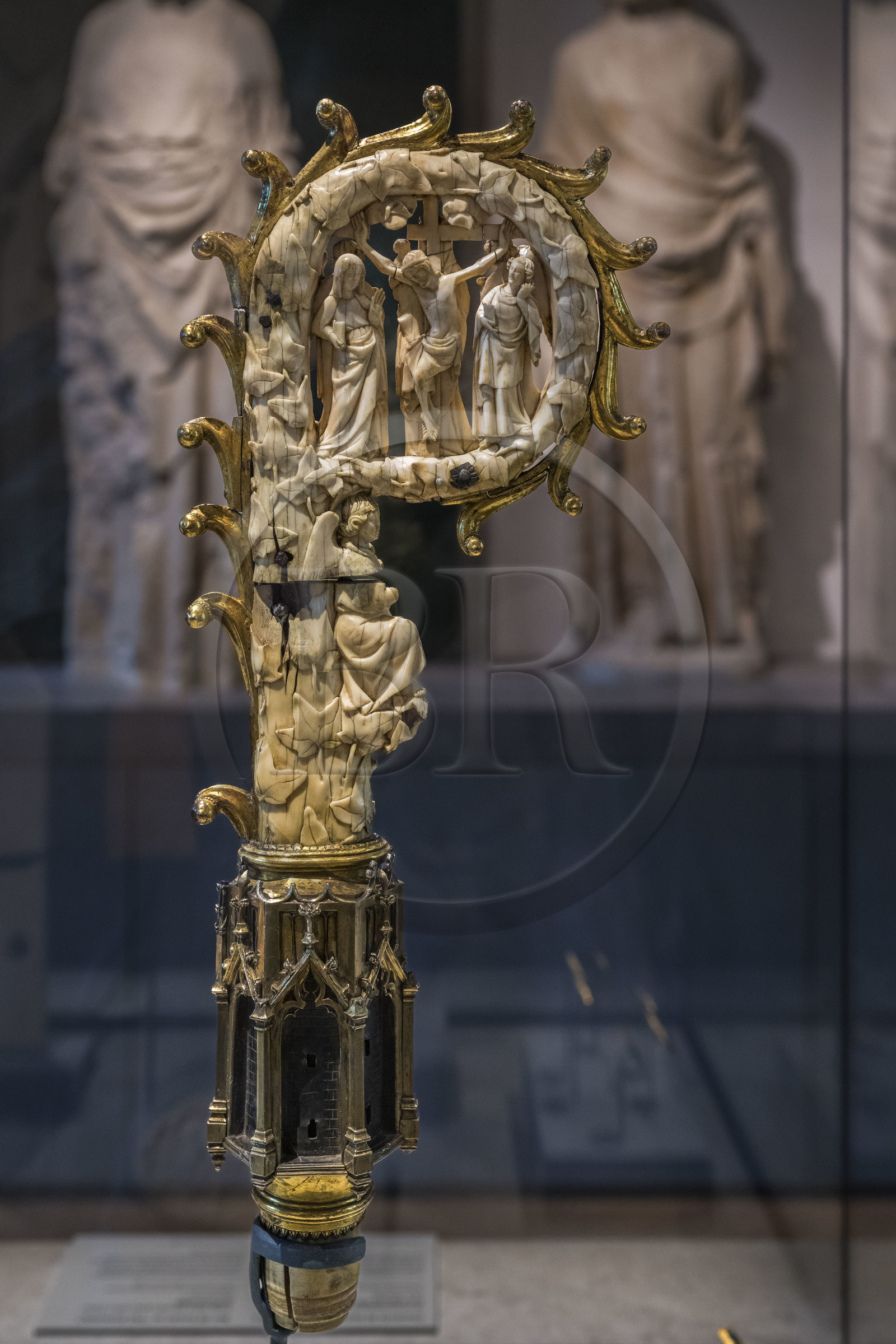 France, Paris, Musée de Cluny - Musée national du Moyen-Age (Middle Ages Museum in the former Hotel de Cluny), Elephant ivory crosier head 2nd quarter of the 14th century (crucifixion on one side)