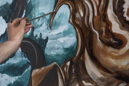 France, Val-de-Marne (94), Yvry-sur-Seine, Atelier de Fred Kleinberg, travail pour l'exposition Odyssée