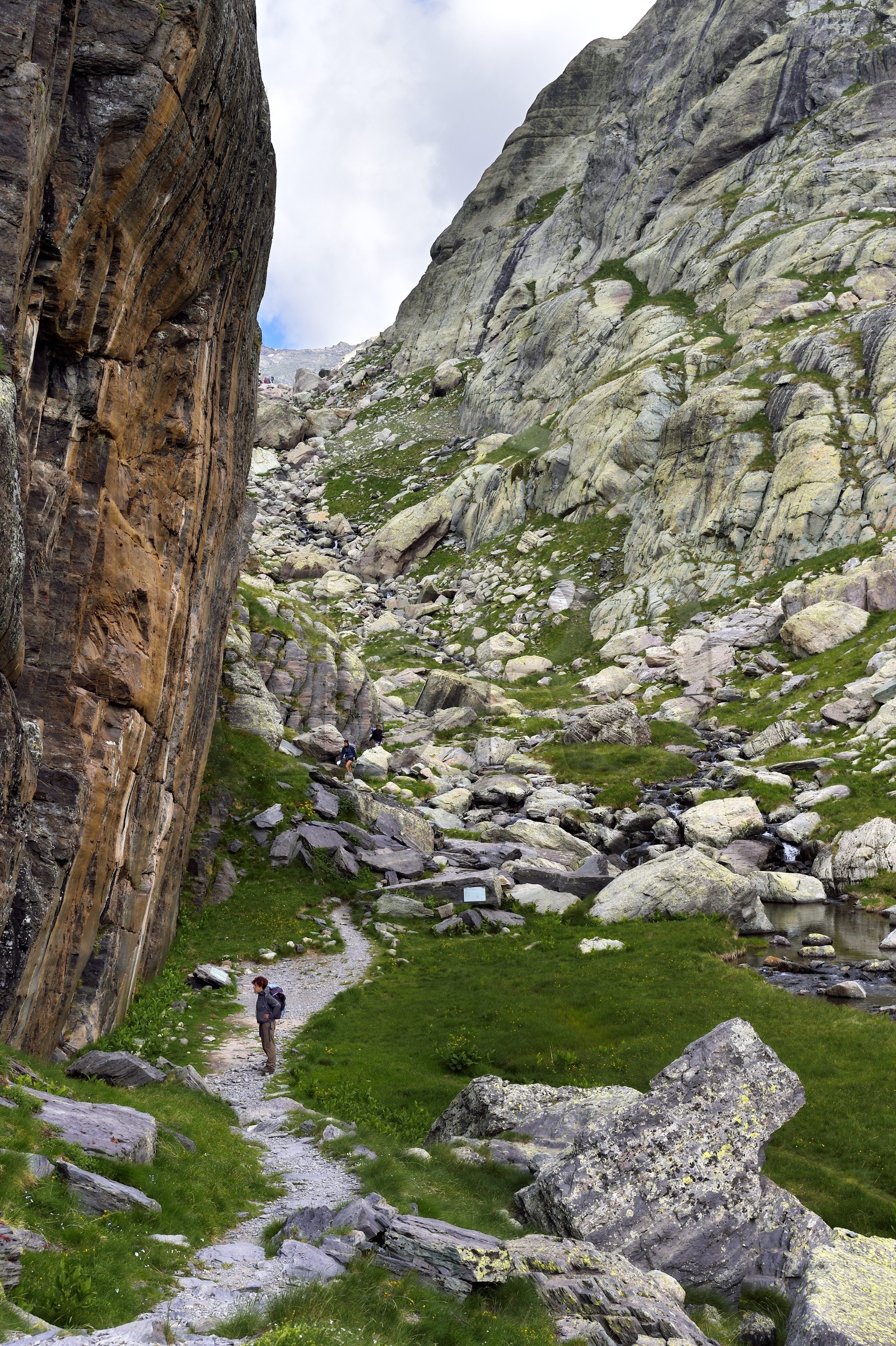 France, Alpes-Maritimes, parc national du Mercantour (Mercantour National Park), the Vallee des Merveilles (Valley of Wonders) scattered with thousands of rupestral engravings of the Bronze Age, the glazed wall that borders the GR 52