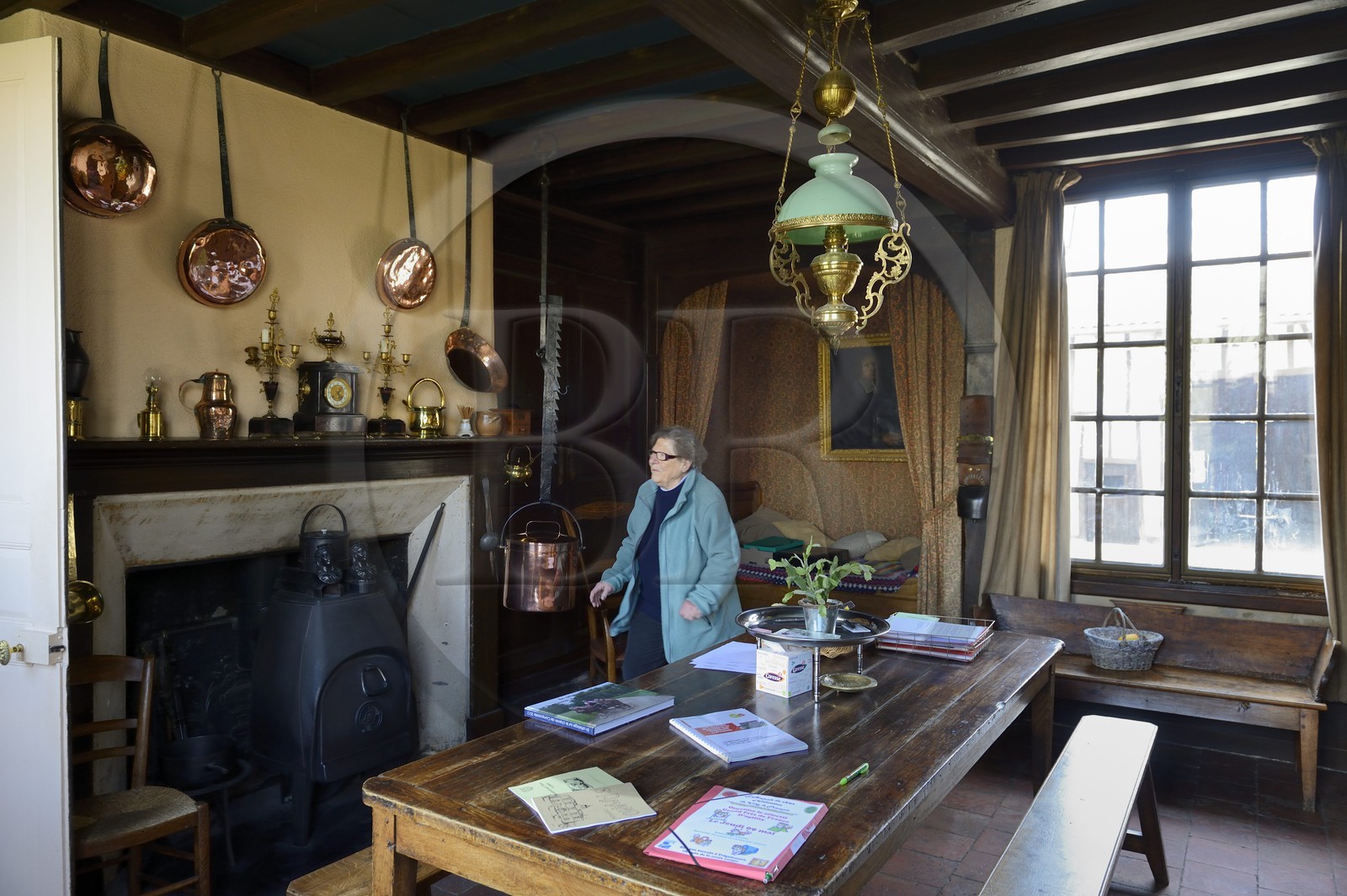 France, Marne, village of Saint-Amand-sur-Fion, half timbered farm living room