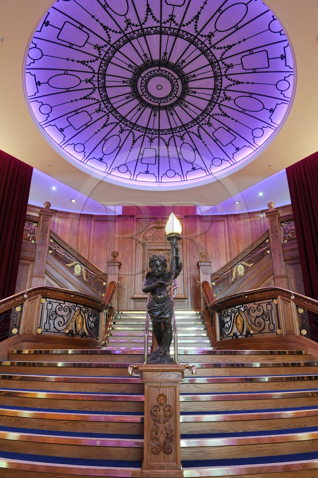 United Kingdom, Northern Ireland, Belfast, docks district of Queen's Island, the Titanic Belfast Experience center, reconstitution of the Grand Staircase of the Titanic in the restaurant