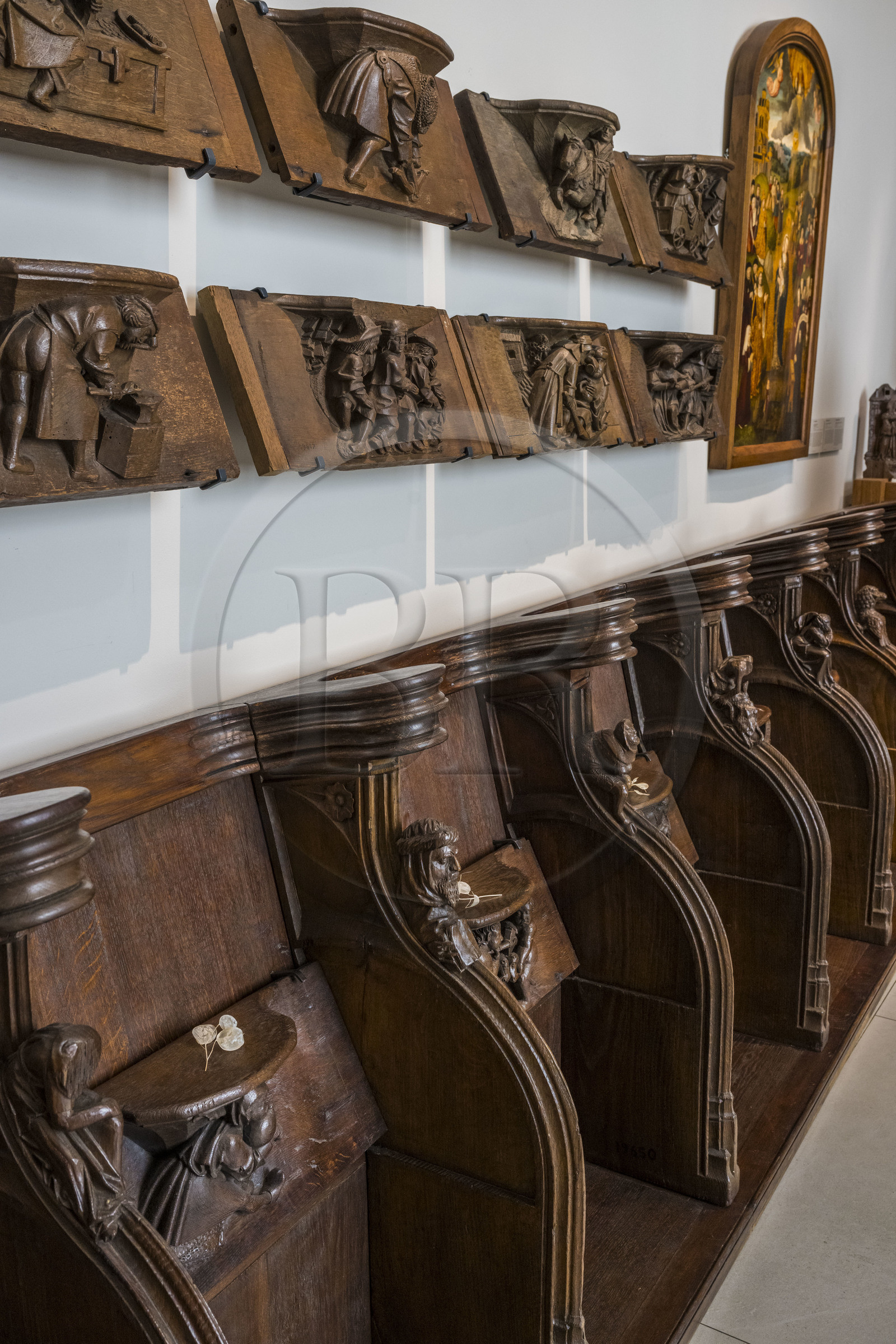 France, Paris, Musée de Cluny - Musée national du Moyen-Age (Middle Ages Museum in the former Hotel de Cluny), stalls of the Saint-Lucien de Beauvais church