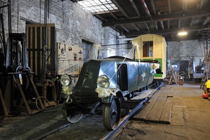 France, Moselle (57), Abreschviller, le petit train anciennement train forestier, ancienne voiture transformée en Draisine Hotchkiss construite par le réseau en 1930 pour le transport des ouvriers