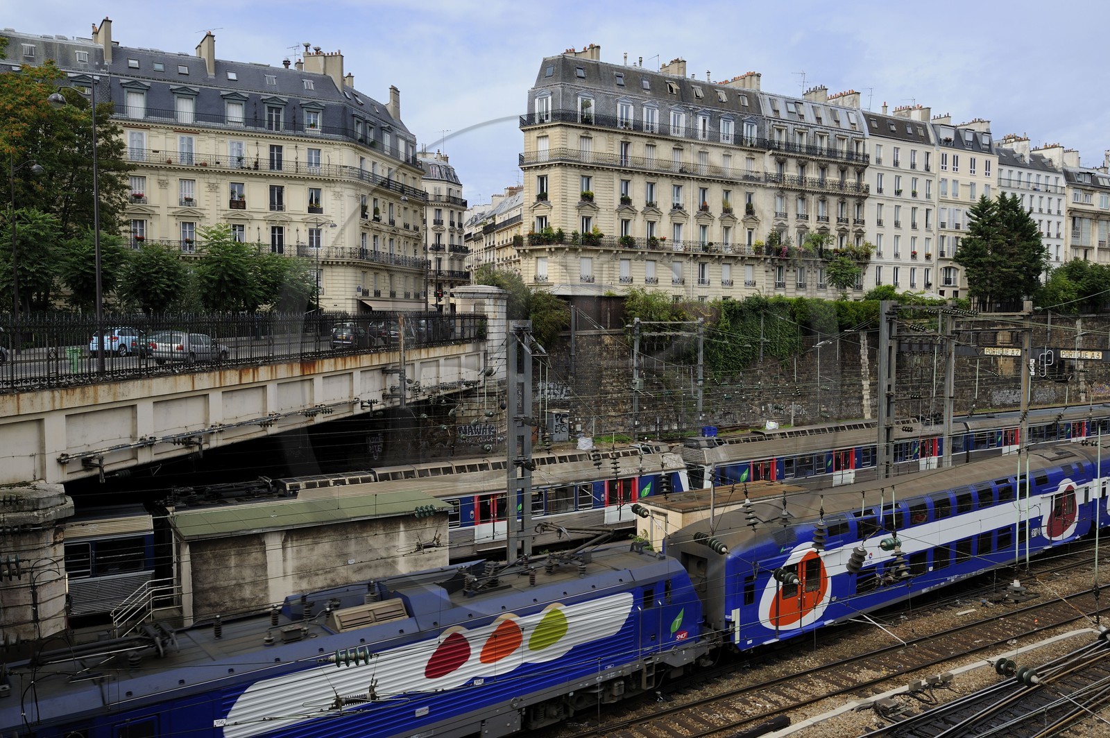 France, Paris, Haussmann style buildings along the railways lines from Saint Lazare train station seen from the place de l'Europe