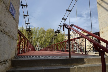 France, Rhone, Lyon, historical site listed as World Heritage by UNESCO, Quai Bondy and the Saint Vincent Footbridge over the Saone River