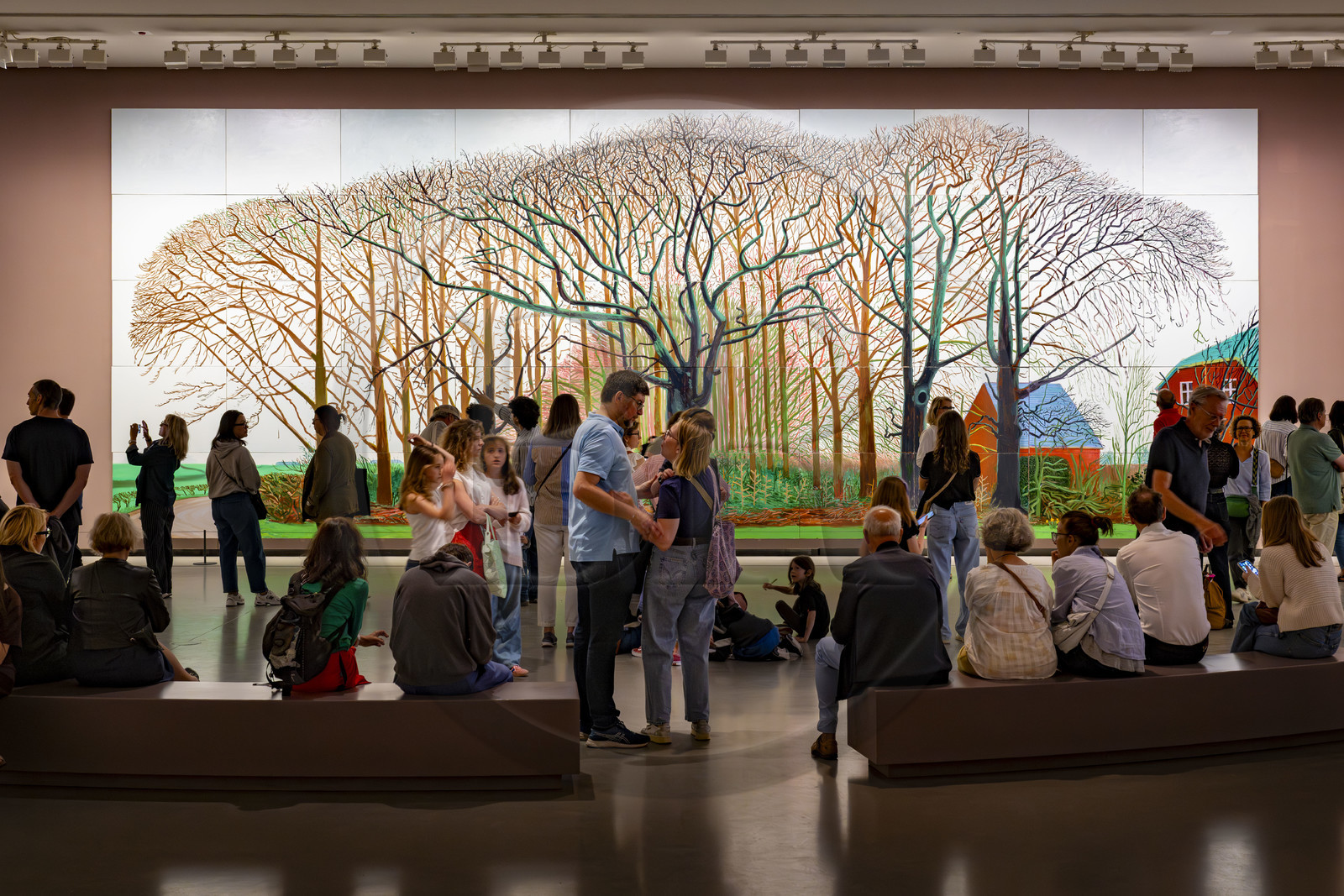 France, Paris (75), Bois de Boulogne, la fondation Louis Vuitton de l'architecte Frank Gehry, exposition David Hockney 25, Bigger Trees near Warter or ou Peinture sur le Motif pour le Nouvel Age Post-Photographique (2007), huile sur 50 toiles