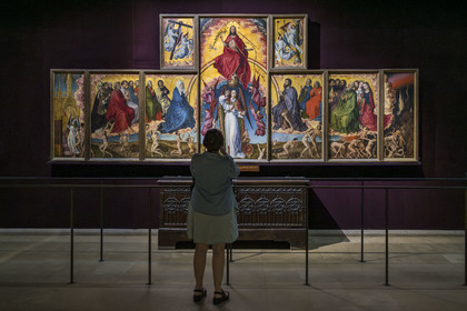 France, Cote d'Or, Beaune, area listed as World Heritage by UNESCO, Hospices de Beaune, Hotel Dieu, Polyptych Room, polyptych of the Last Judgment (open) by Rogier Van Der Weyden, work created in the 15th century