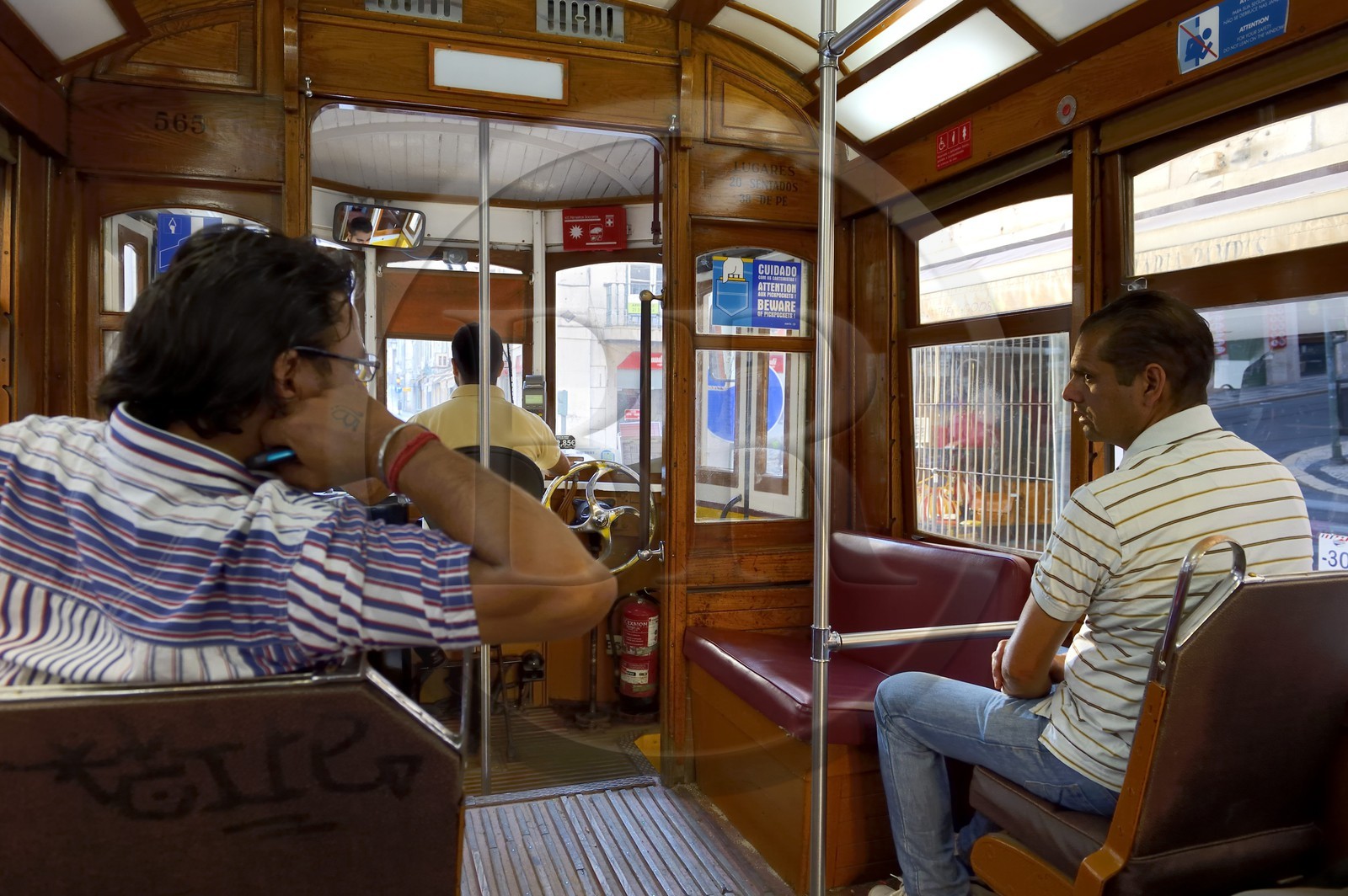 Portugal, Lisbon, Alfama district, inside an old tram (electricos)