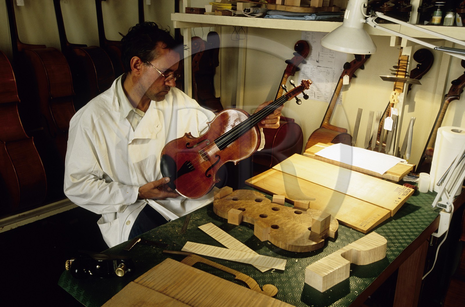 France, Paris, fabrication workshop of stringed instruments Watelot Rampal