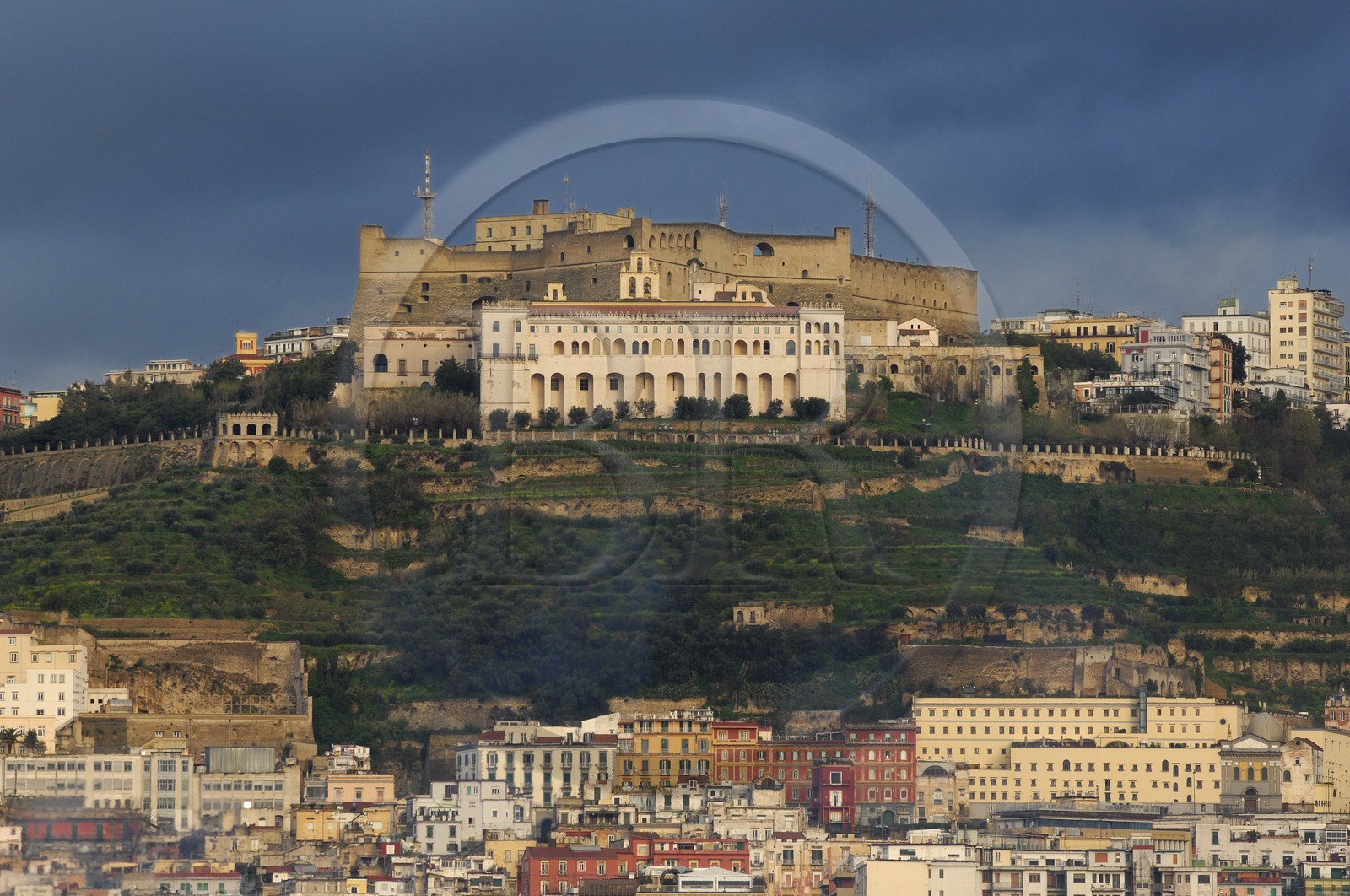 Italy, Campania, Naples, Historic center listed as World Heritage by UNESCO, Castel San Elmo on up side to Naples Hill