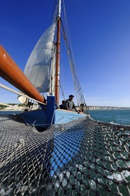 France, Seine-Maritime (76), Pays de Caux, Côte d'Albâtre, sortie en mer à bord du vieux gréement la Tante Fine au large des falaises de Fécamp
