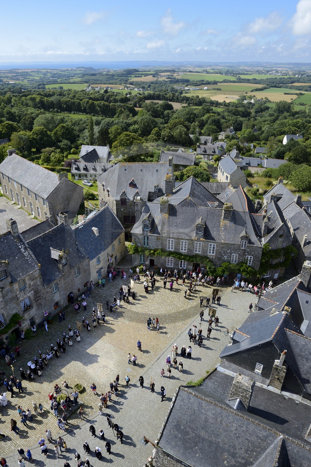 France, Finistere, Locronan, labelled Les plus Beaux Villages de France (The Most Beautiful Villages of France), return of the procession of the small Troménie at Saint Ronan church