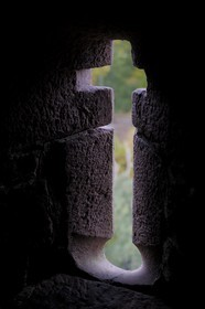 France, Bas Rhin, Orschwiller, Alsace Wine Road, Haut Koenigsbourg Castle, embrasure of the Bastion