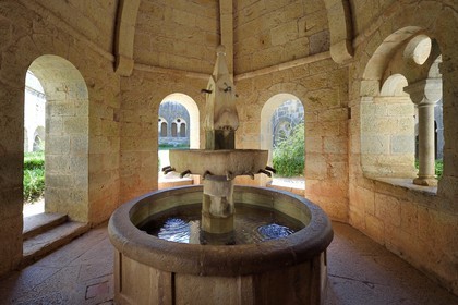 France, Var (83), Abbaye cistercienne du Thoronet, la fontaine du cloitre