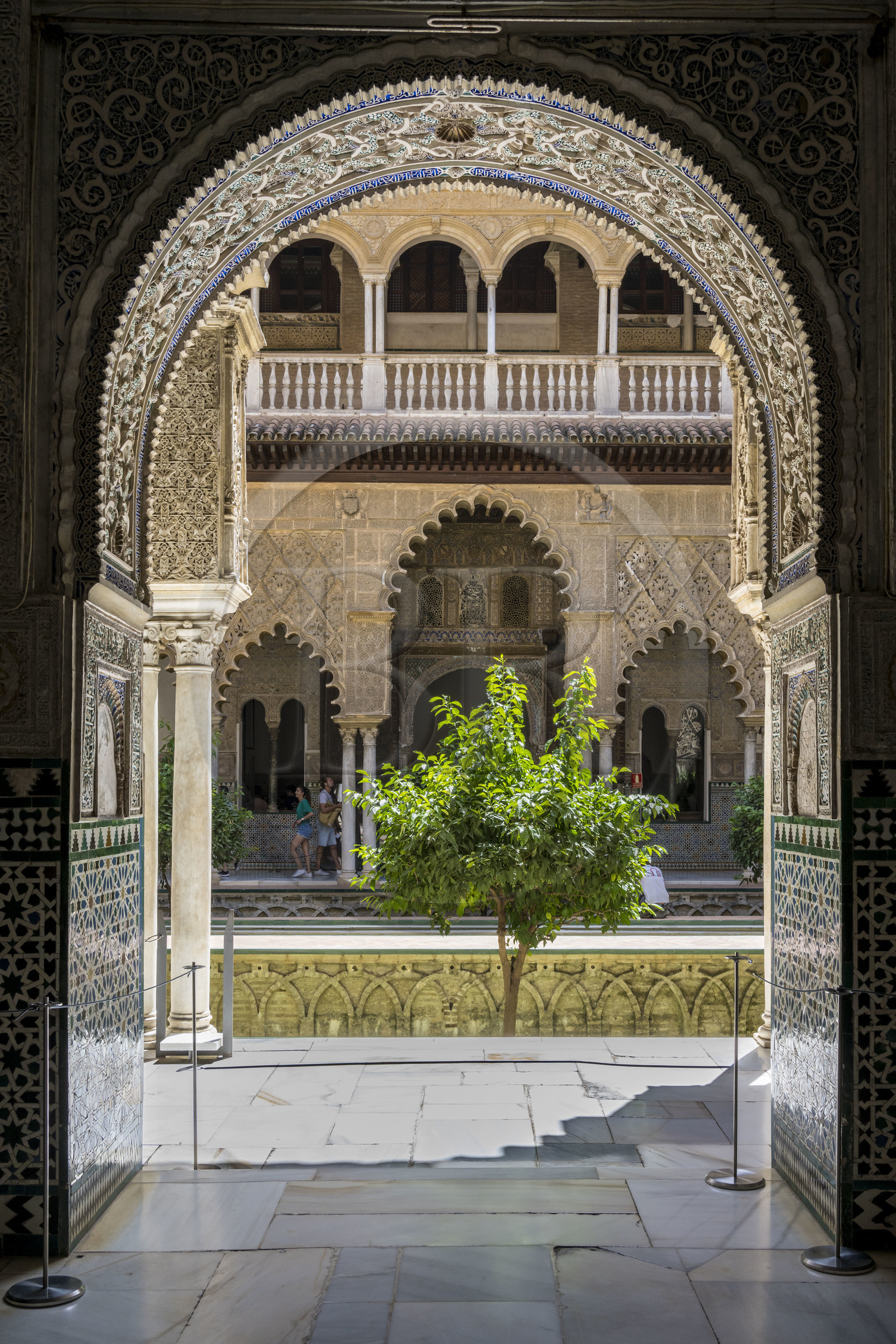 Espagne, Andalousie, Séville, Alcazar de Séville (Reales Alcazares de Sevilla), classé Patrimoine Mondial de l'UNESCO, Mudejar Palace or Palace of Pedro I, la Cour des Demoiselles (Patio de las Doncellas)