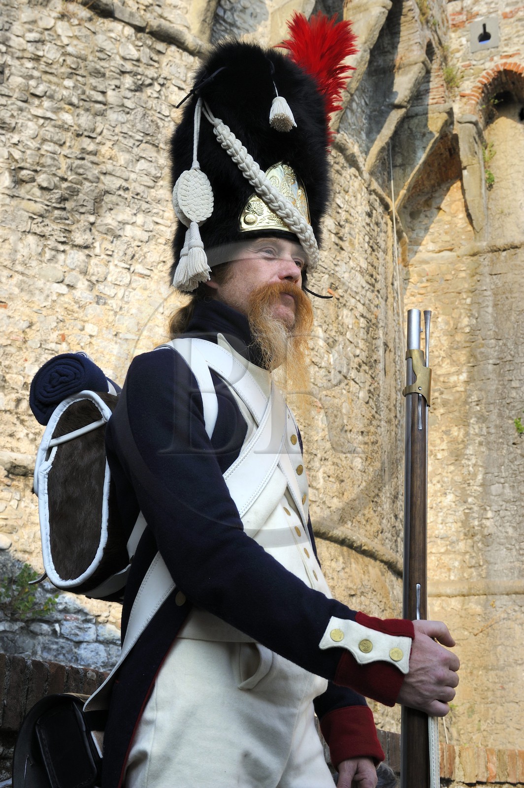 Italy, Liguria, Sarzana, Napoleon Festival, soldier of the Grande Armée, private of the 1st Regiment Grenadiers of the Old Guard