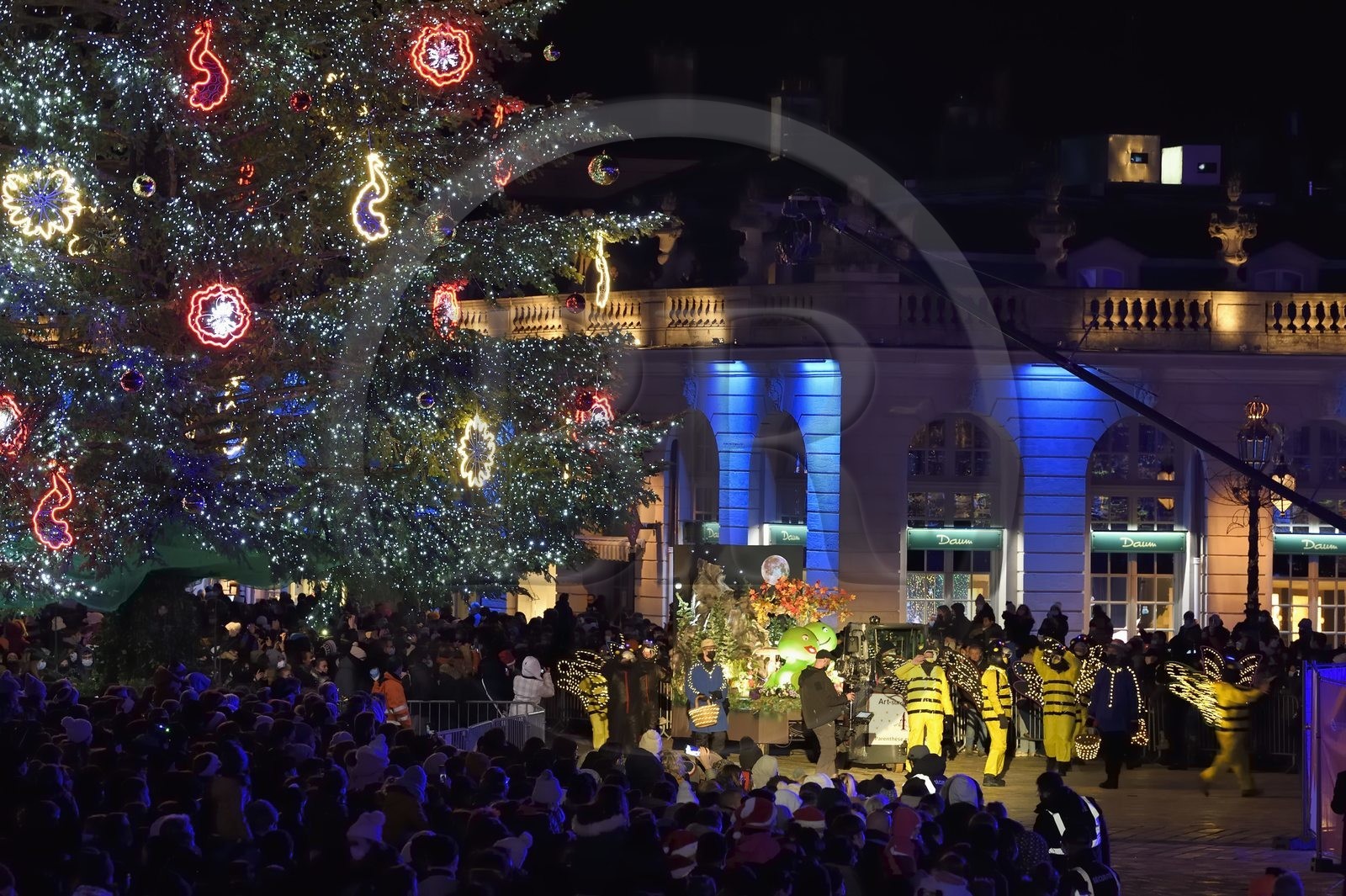 France, Meurthe-et-Moselle, Nancy, place Stanislas, the parade of Saint-Nicolas, parade float from the town of Art sur Meurthe with the Enchanted Parenthesis