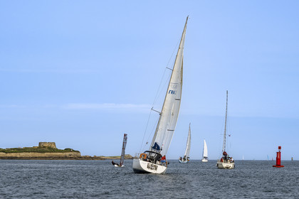 France, Finistère (29), Pays des Abers, estuaire de l'Aber Wrac'h, voiliers naviguant en direction de l'Ile Cèzon
