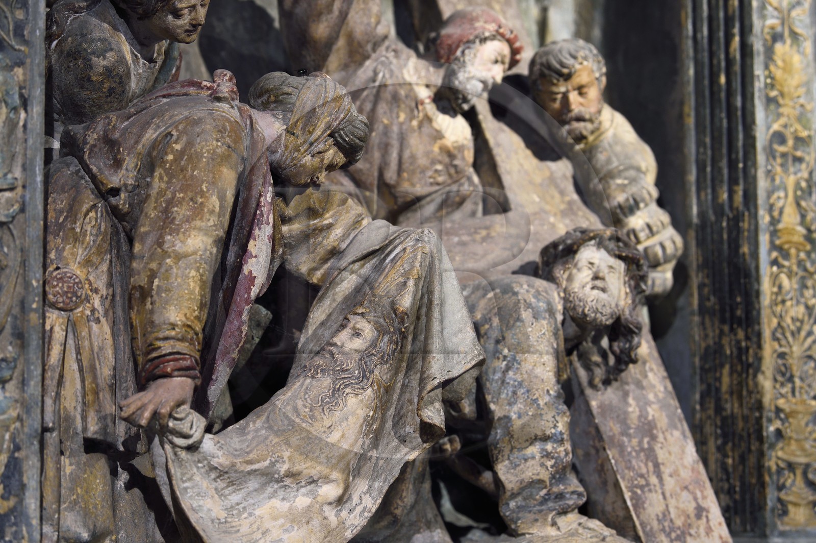 France, Meuse (55), Parc régional de Lorraine, Cotes de Meuse, Vigneulles-lès-Hattonchâtel, église Saint-Maur, Retable de la Passion du Christ attribué au sculpteur Ligier Richier (XVIème siècle), le Saint Suaire